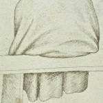 Homme, vu de dos, vêtu d'une pèlerine à capuchon, assis sur un banc, Codex Vallardi, Pisanello, XVe, musée du Louvre, Paris.