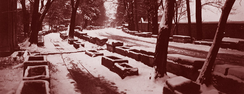 Les Alyscamps, à Arles, sous la neige. Vers 1930. DR.