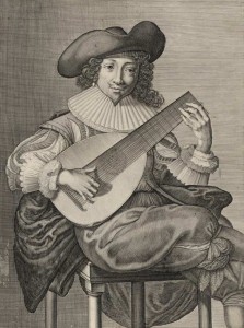 Charles David (1600-1636?), Joueur de guitare, estampe, à Paris, chez Pierre Le Blond, Bibl. nat. de France.