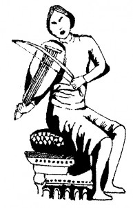 Musicien du XIIIe siècle visible sur le sceau de Bertrand, comte de Forcalquier.  © A. Dumont-Castells.